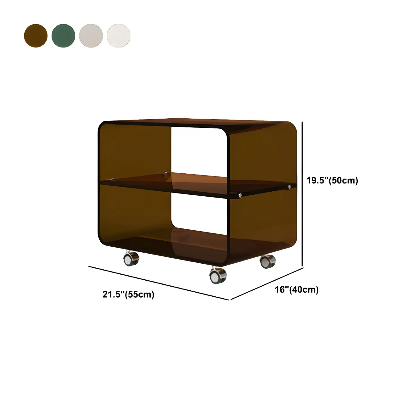 Modish Acrylic Bedside Table with Wheels and Open Shelves #size