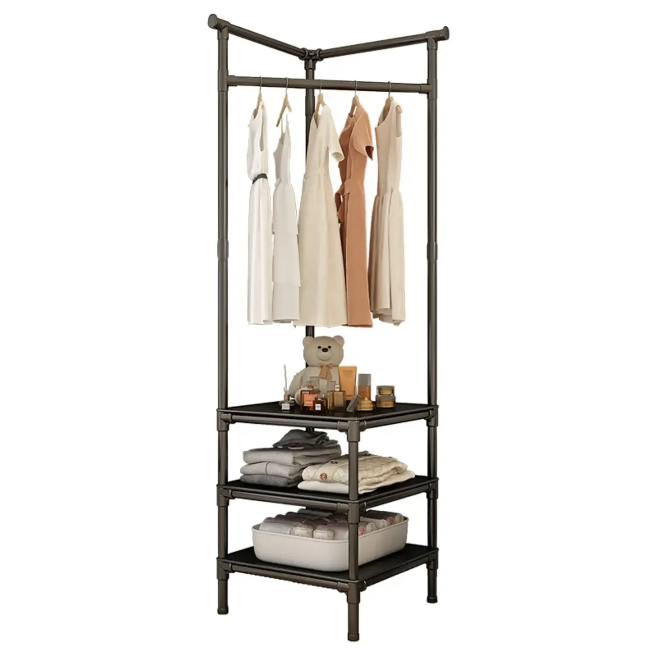 Modern Metal Corner Hall Tree with Shelves Image - 5