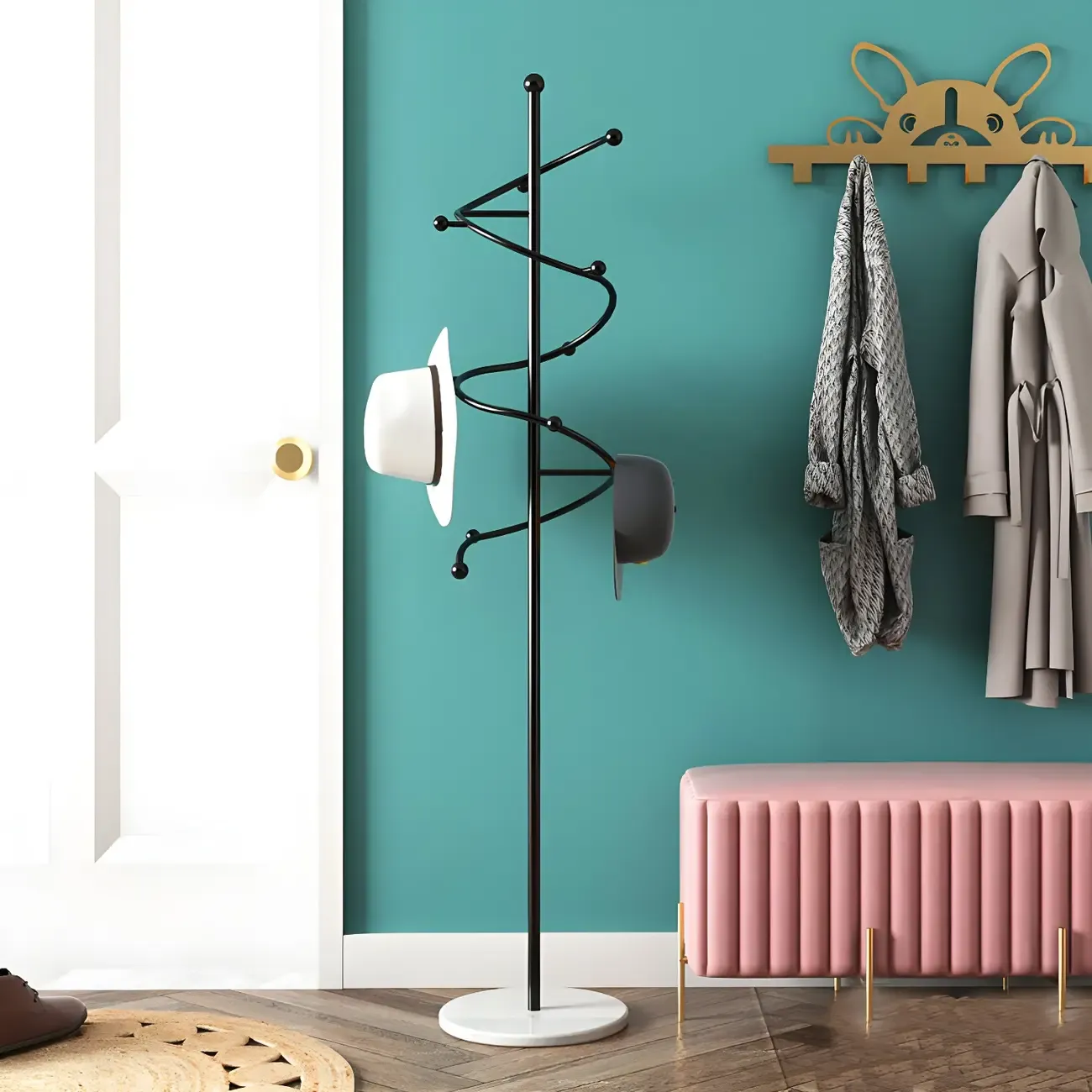 Modern Metal Spiraled Freestanding Coat Rack Image - 11