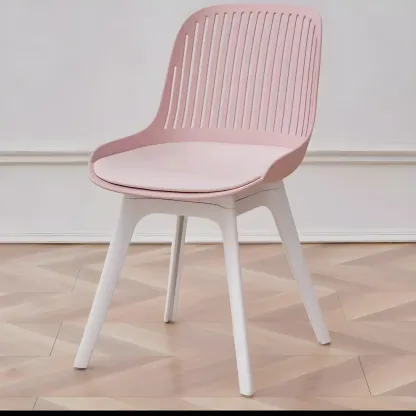 Modern Slat Back Plastic Dining Chair Armless with Metal Legs Image - 11
