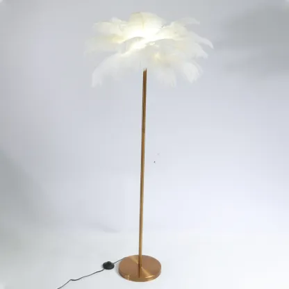 Stylish Feather Floor Lamp with Metal Base for Home Decor Image - 4