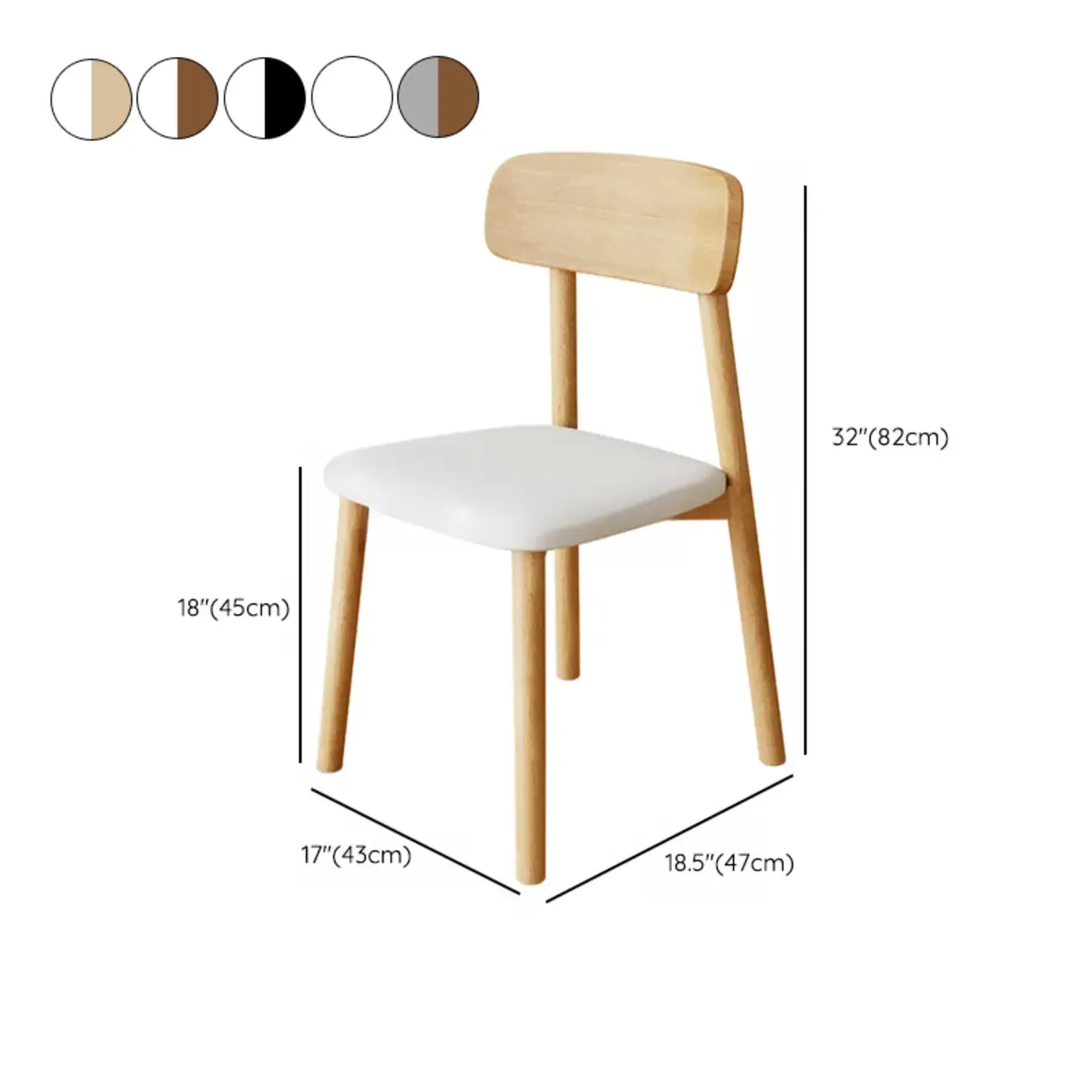 Nordic Armless Wooden Upholstered Open Back Dining Chair #size