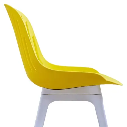 Modern Slat Back Plastic Dining Chair Armless with Metal Legs Image - 12