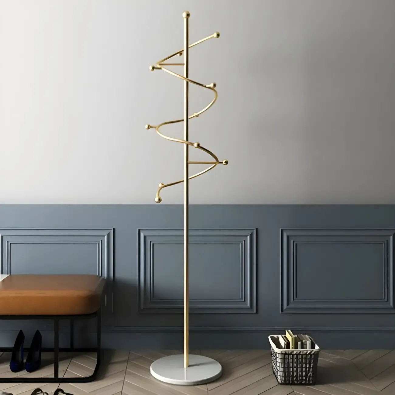 Modern Metal Spiraled Freestanding Coat Rack Image - 12