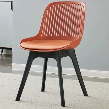 Modern Slat Back Plastic Dining Chair Armless with Metal Legs Image - 13