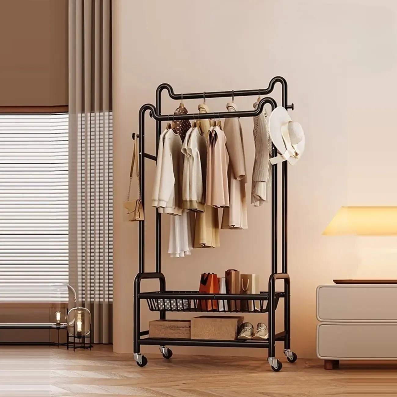 Modern Metal Coat Rack with Storage and Shelves Image - 14