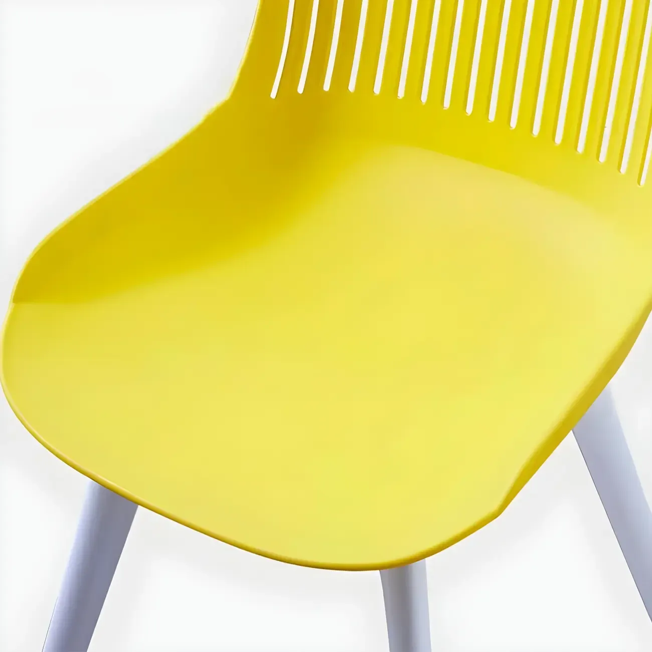 Modern Slat Back Plastic Dining Chair Armless with Metal Legs Image - 14