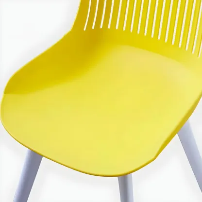Modern Slat Back Plastic Dining Chair Armless with Metal Legs Image - 14