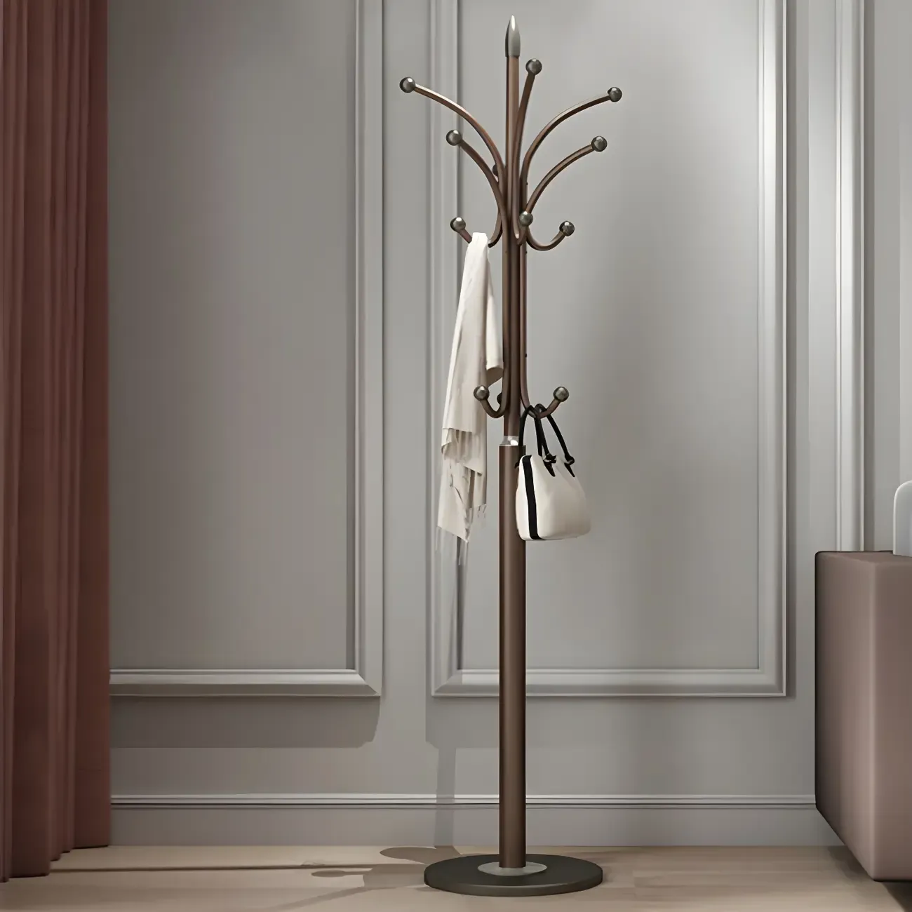 Elegant Metal Freestanding Coat Rack with Hooks Image - 10