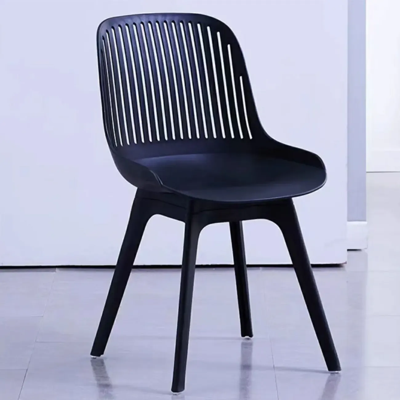 Modern Slat Back Plastic Dining Chair Armless with Metal Legs Image - 15