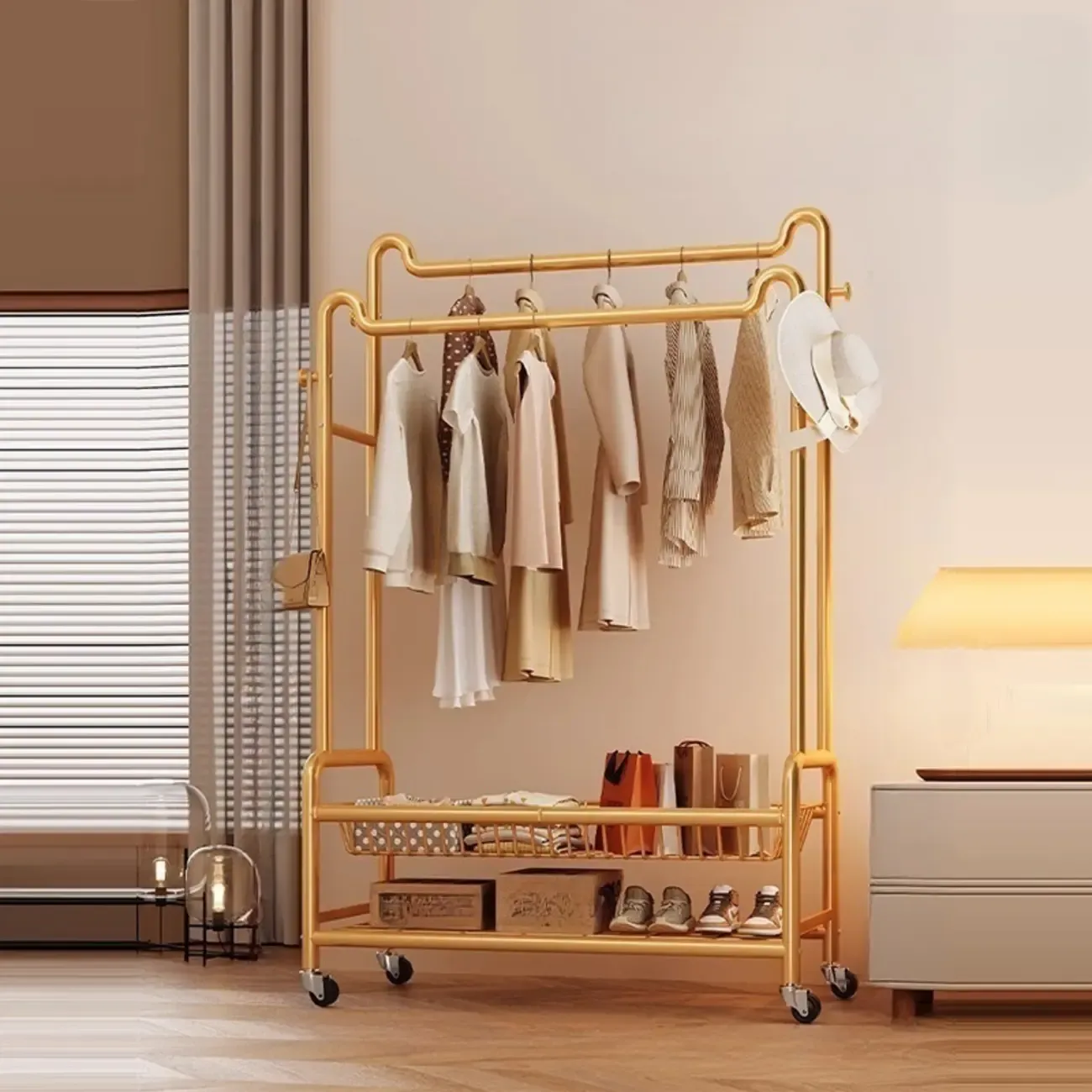 Modern Metal Coat Rack with Storage and Shelves Image - 16