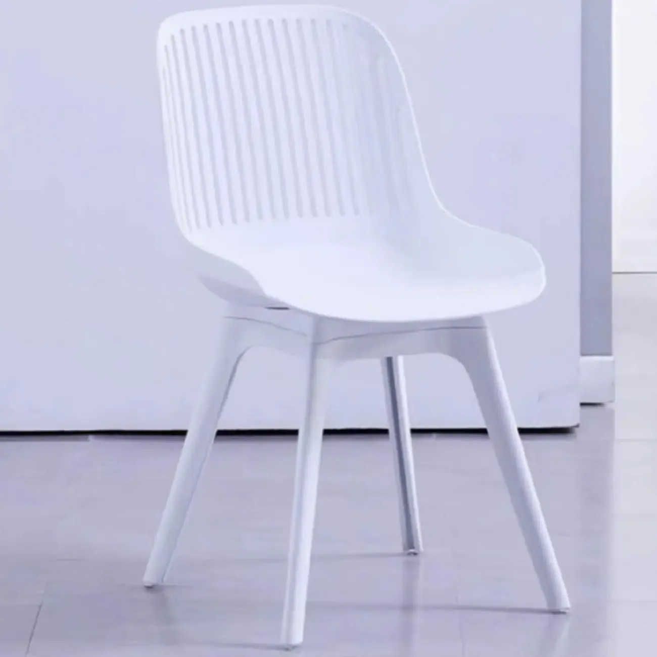 Modern Slat Back Plastic Dining Chair Armless with Metal Legs Image - 17