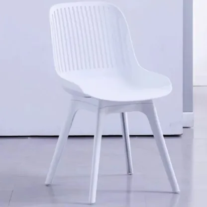 Modern Slat Back Plastic Dining Chair Armless with Metal Legs Image - 17