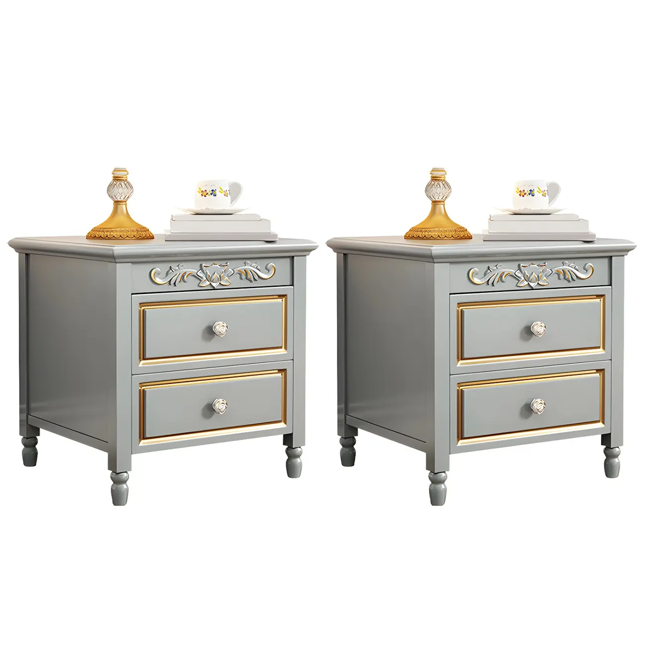Elegant Grey Wood Nightstand with Storage Drawers Image - 2 | homeyfad