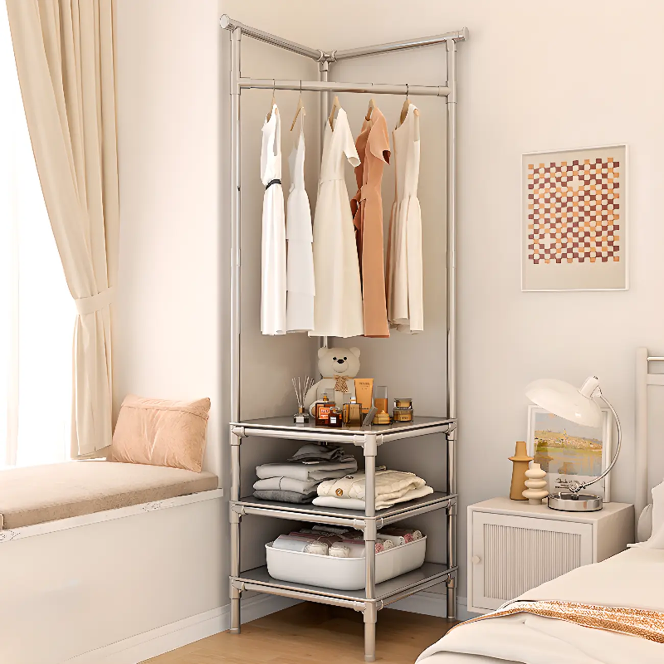 Modern Metal Corner Hall Tree with Shelves Image - 10 | homeyfad