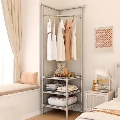 Modern Metal Corner Hall Tree with Shelves Image - 10