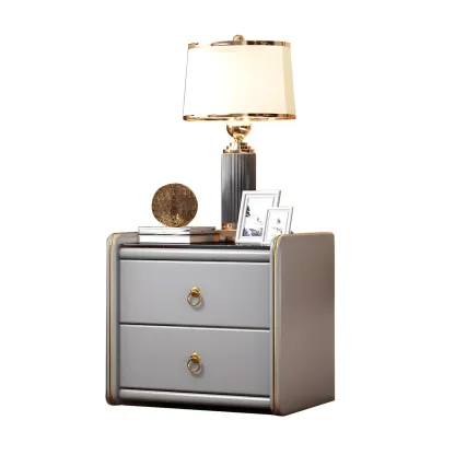 Modern White Wood Nightstand with Glass Top 2 Drawers Image - 6