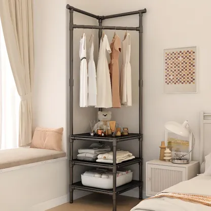 Modern Metal Corner Hall Tree with Shelves Image - 11