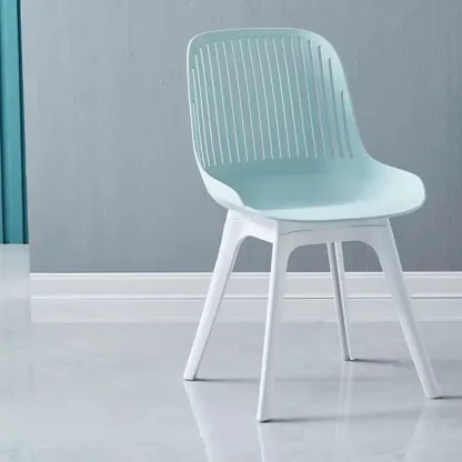 Modern Slat Back Plastic Dining Chair Armless with Metal Legs Image - 19