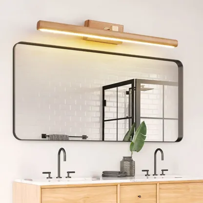 Modern Linear Wooden LED Vanity Light with Wall Mounted Image - 1