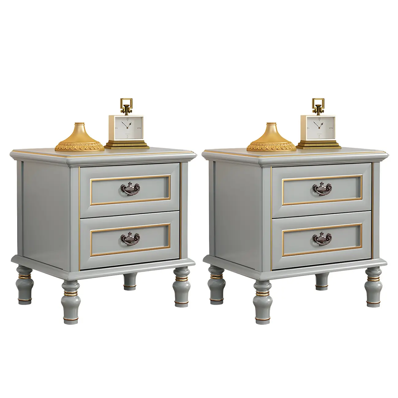 Elegant Grey Wood Nightstand with Storage Drawers Image - 4 | homeyfad