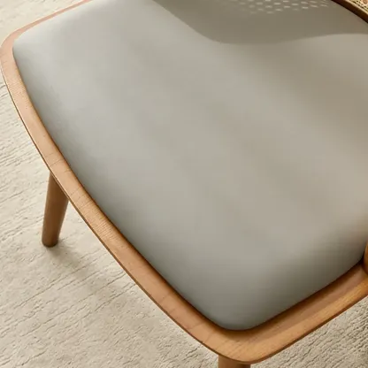 Natural Rattan Woven Back Curved Arm Wooden Dining Chair Image - 9