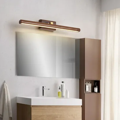 Modern Linear Wooden LED Vanity Light with Wall Mounted Image - 2