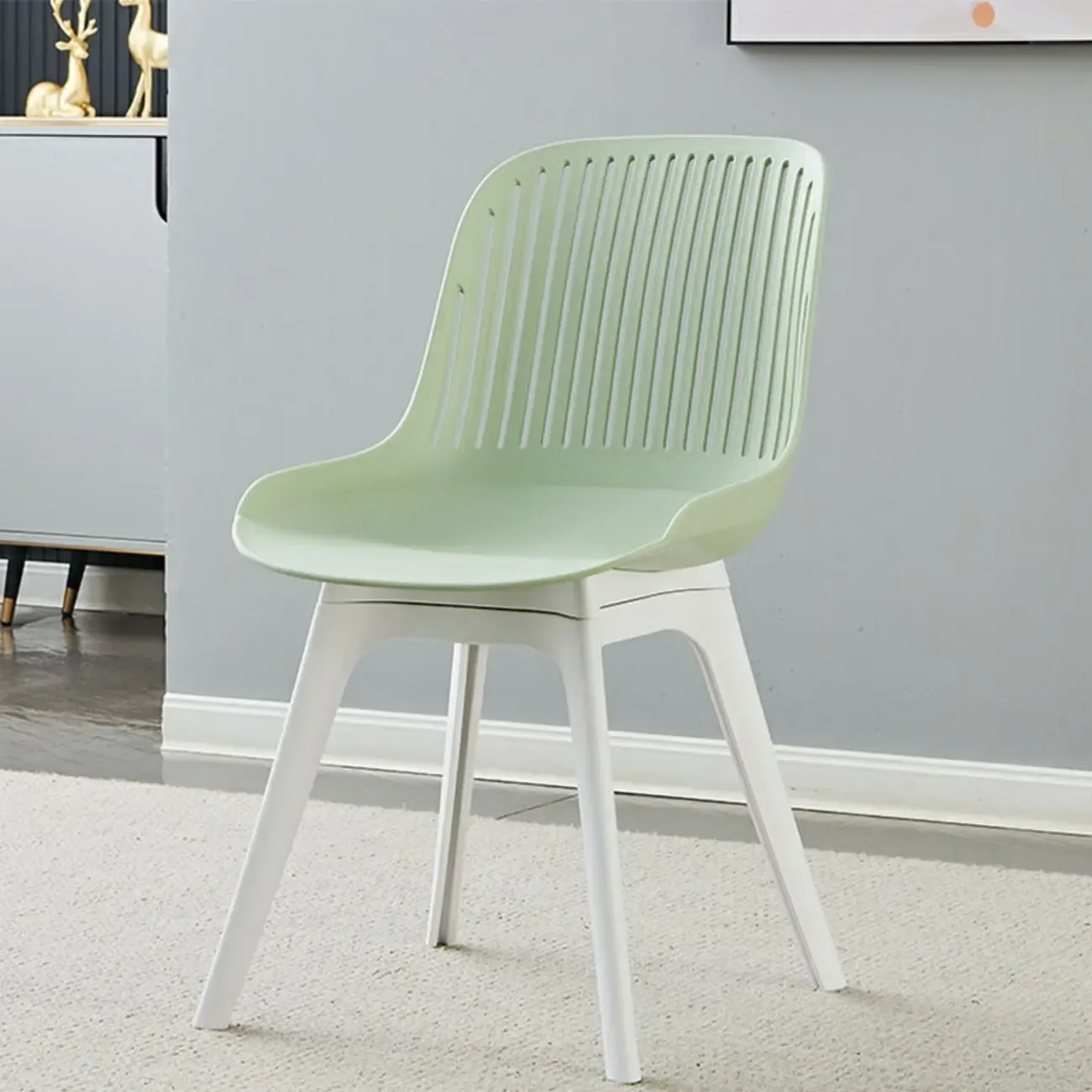 Modern Slat Back Plastic Dining Chair Armless with Metal Legs Image - 20