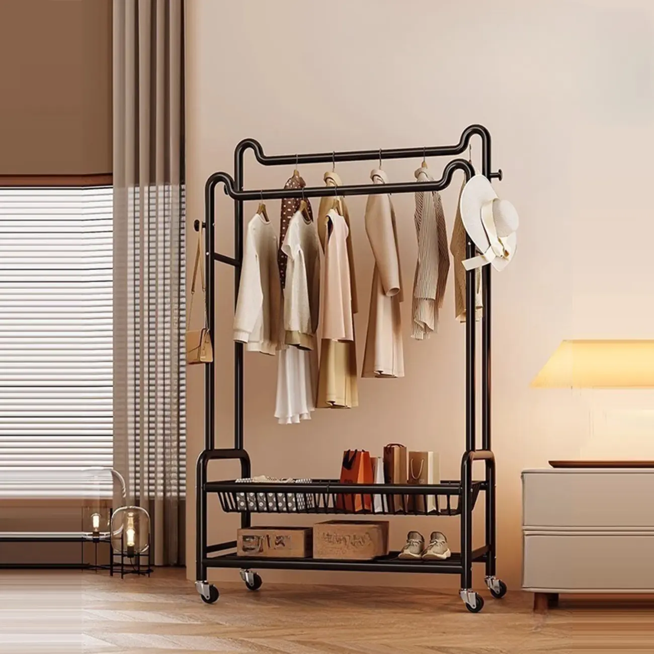 Modern Metal Coat Rack with Storage and Shelves Image - 19 | homeyfad