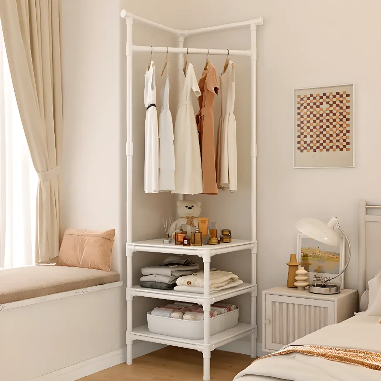 Modern Metal Corner Hall Tree with Shelves Image - 13