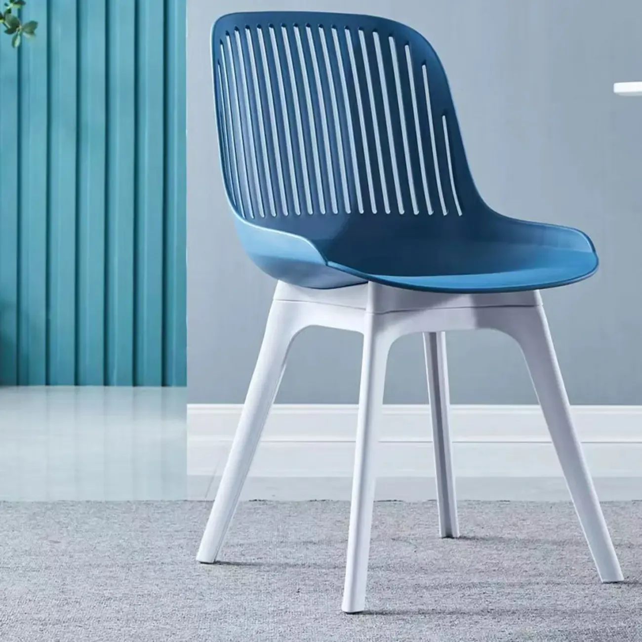 Modern Slat Back Plastic Dining Chair Armless with Metal Legs Image - 21