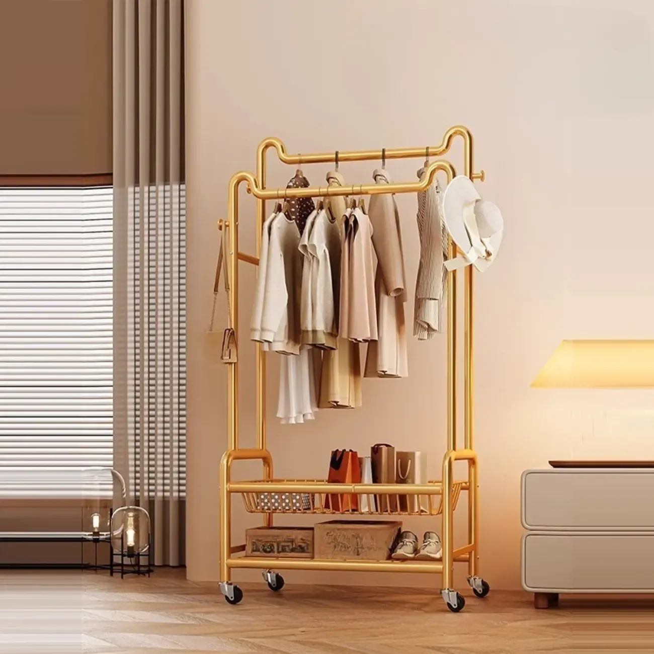 Modern Metal Coat Rack with Storage and Shelves Image - 20