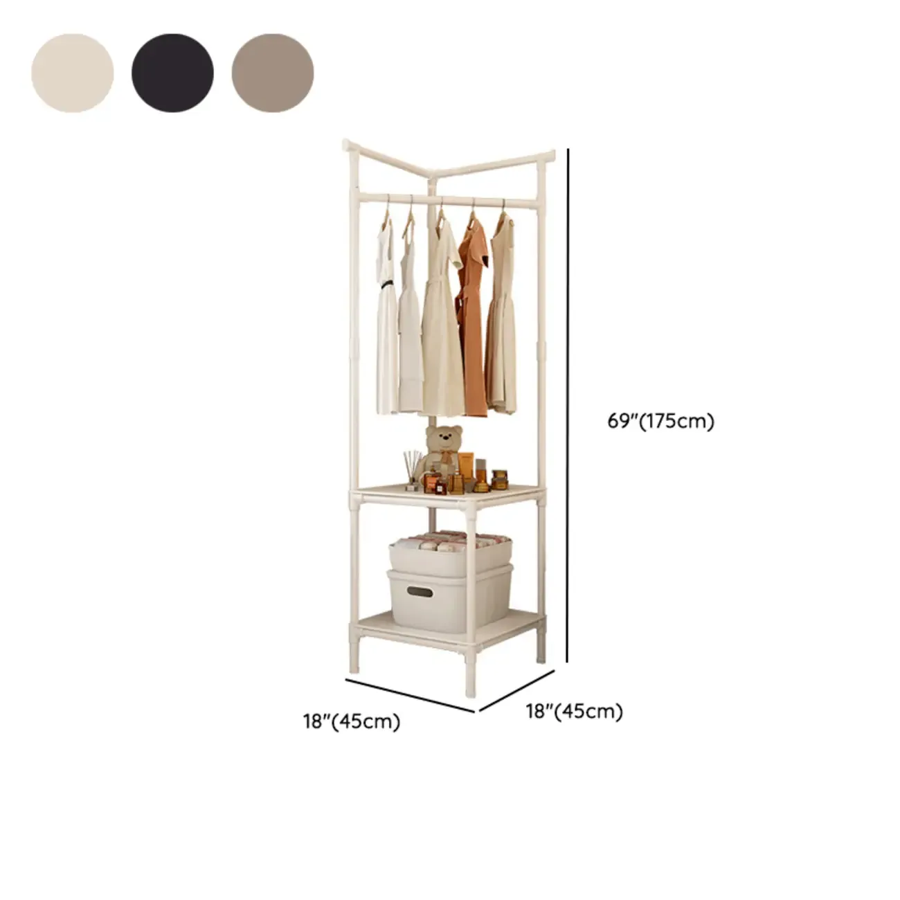 Modern Metal Corner Hall Tree with Shelves #size