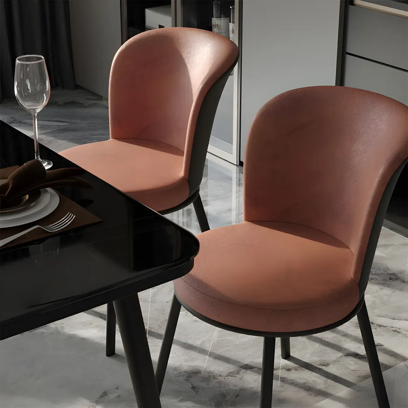 Contemporary Pink Cotton Upholstered Dining Chair Image - 21