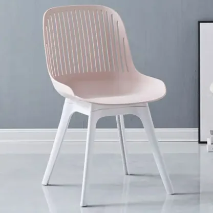 Modern Slat Back Plastic Dining Chair Armless with Metal Legs Image - 22
