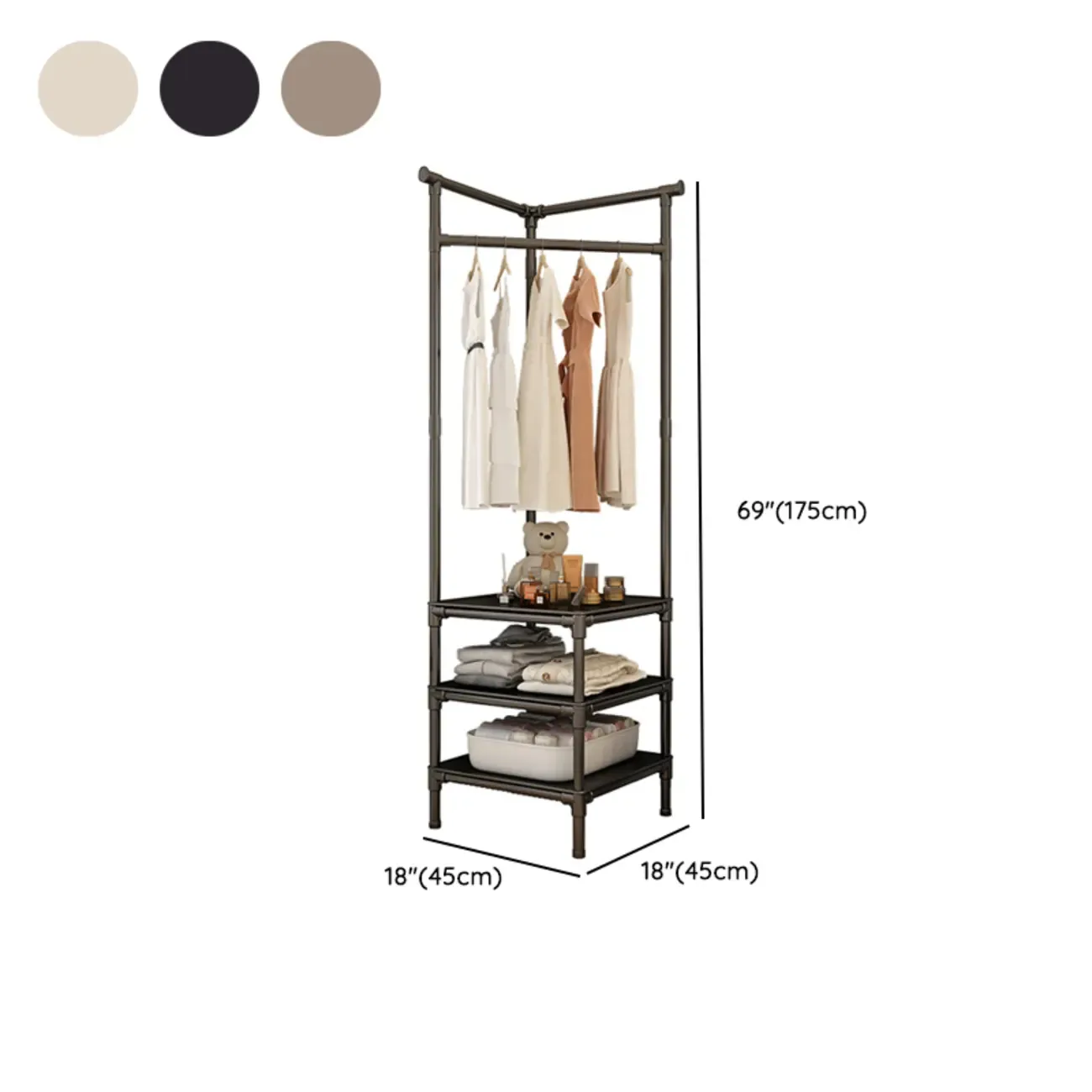 Modern Metal Corner Hall Tree with Shelves Image - 15
