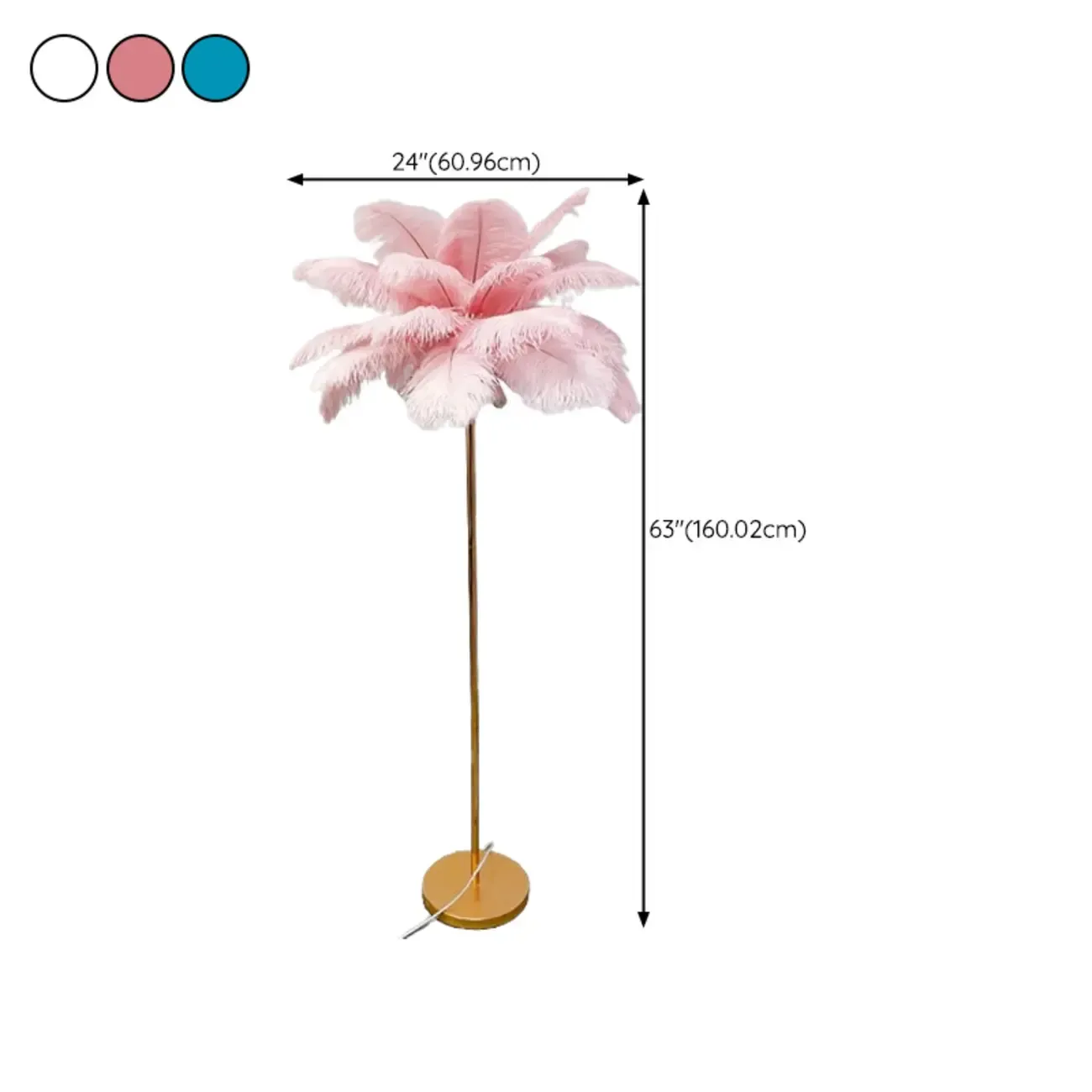 Stylish Feather Floor Lamp with Metal Base for Home Decor #size