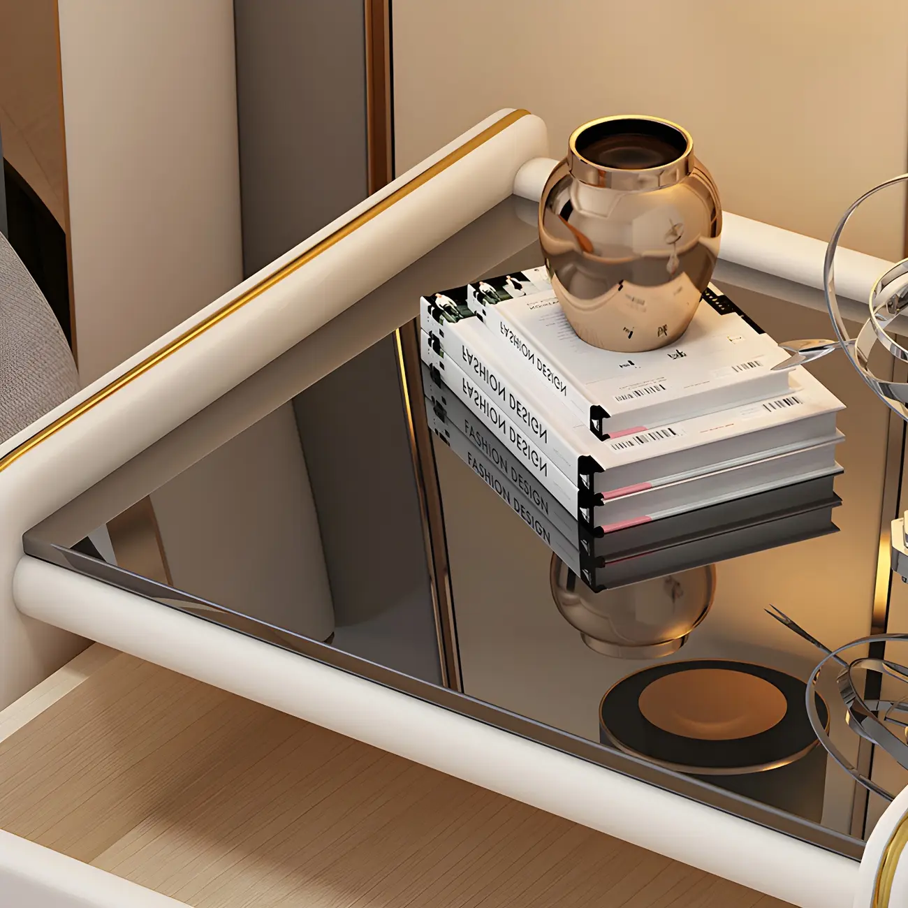 Modern White Wood Nightstand with Glass Top 2 Drawers Image - 10 | homeyfad