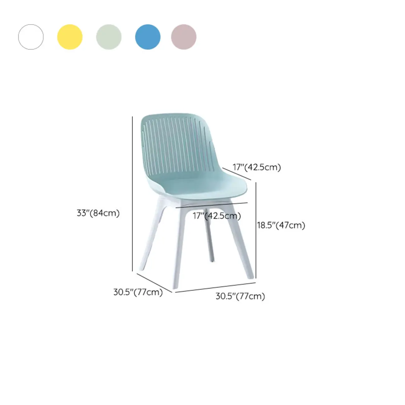 Modern Slat Back Plastic Dining Chair Armless with Metal Legs #size