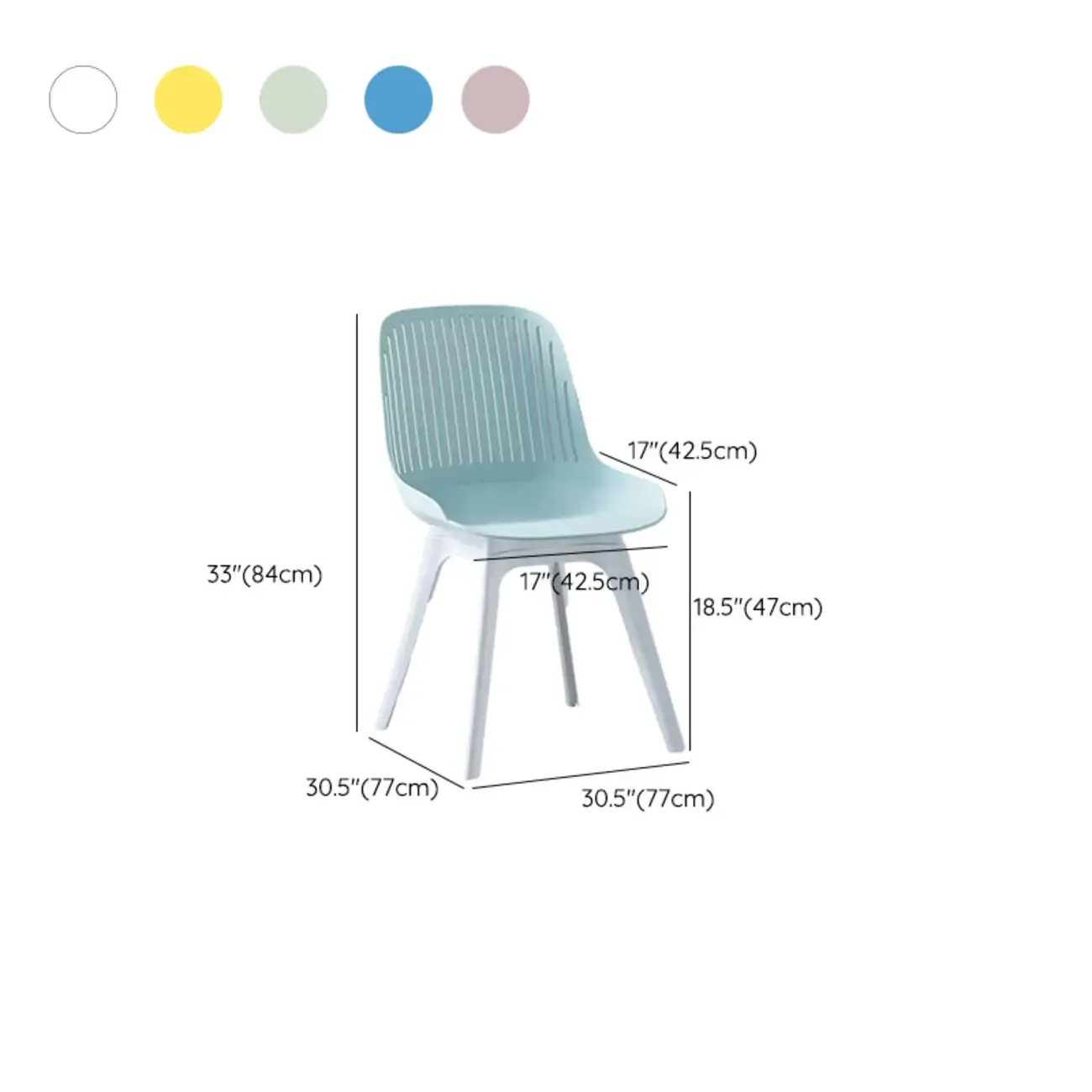 Modern Slat Back Plastic Dining Chair Armless with Metal Legs #size