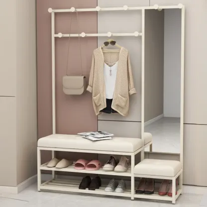 Modern White Wooden Hall Tree with Bench & Storage Image - 1