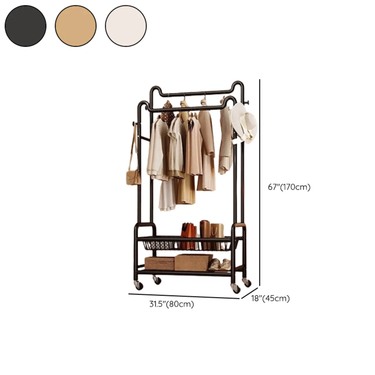 Modern Metal Coat Rack with Storage and Shelves #size