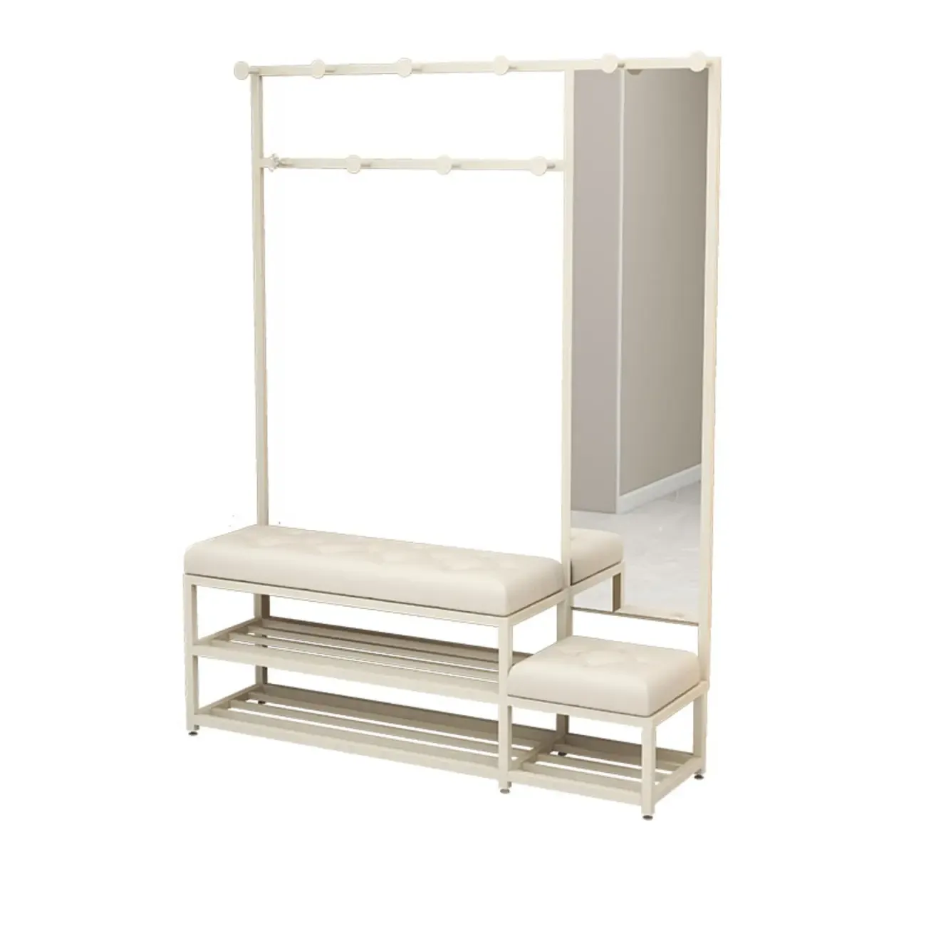 Modern White Wooden Hall Tree with Bench & Storage Image - 2