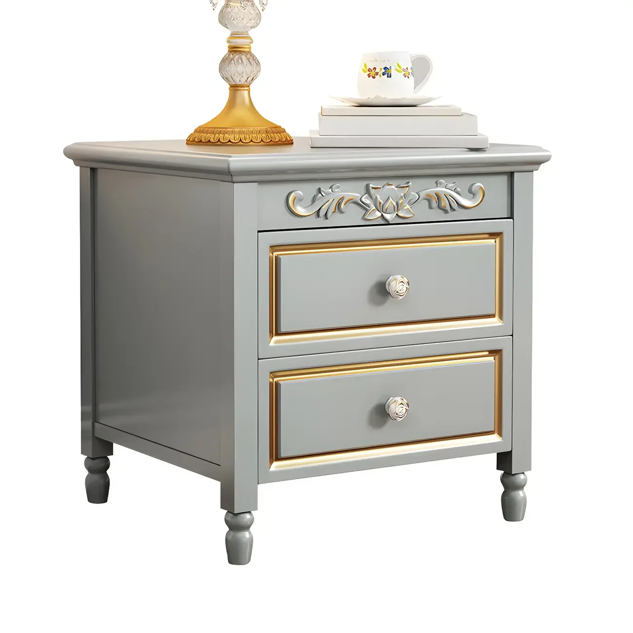 Elegant Grey Wood Nightstand with Storage Drawers Image - 8