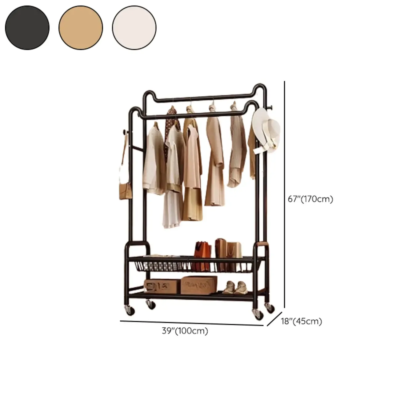 Modern Metal Coat Rack with Storage and Shelves Image - 23