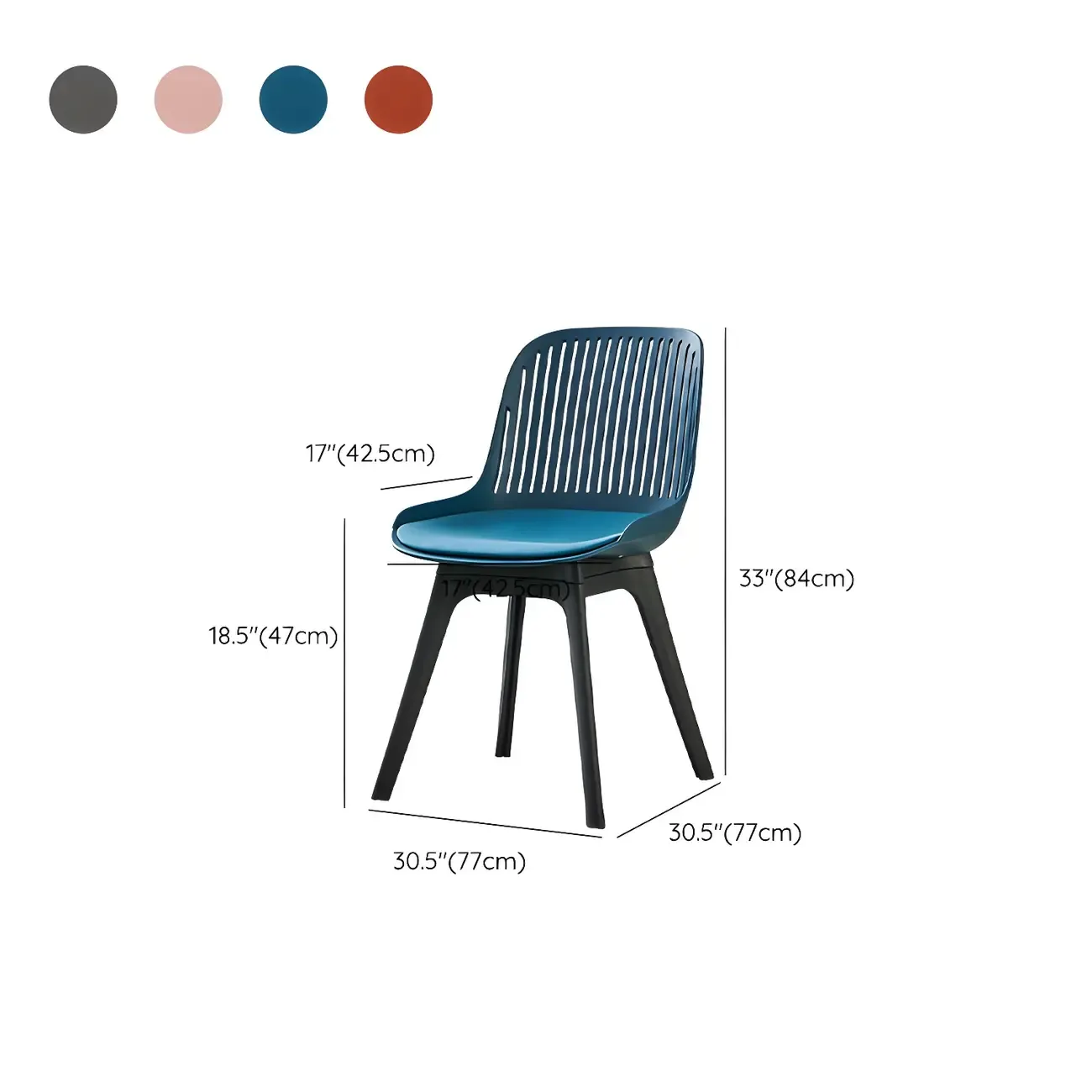 Modern Slat Back Plastic Dining Chair Armless with Metal Legs Image - 25