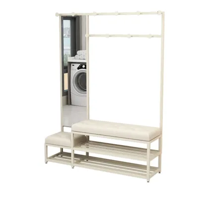 Modern White Wooden Hall Tree with Bench & Storage Image - 3