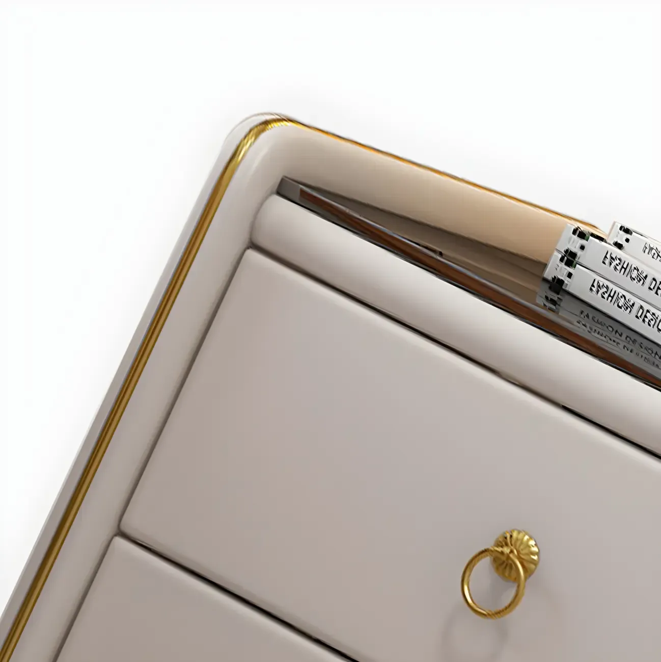 Modern White Wood Nightstand with Glass Top 2 Drawers Image - 12