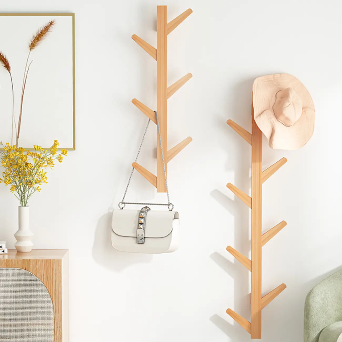 Modern Bamboo Wall-Mounted Coat Rack Image - 1 | homeyfad