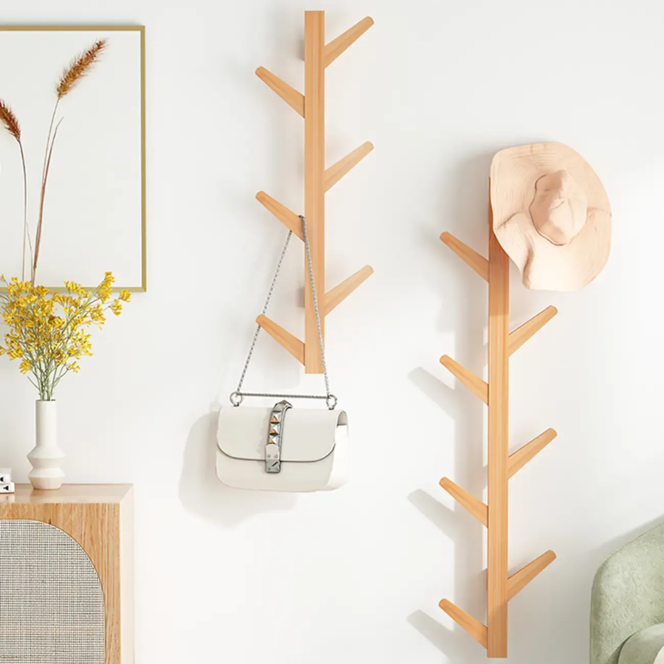 Modern Bamboo Wall-Mounted Coat Rack Image - 1
